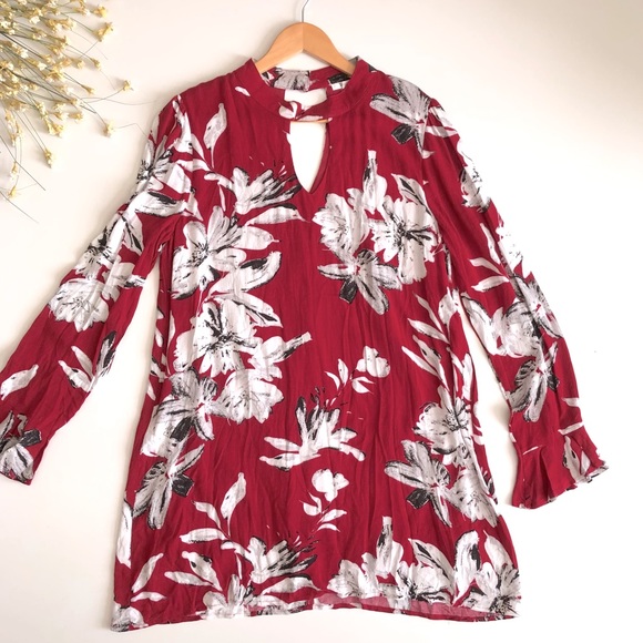 JODIFL Red Floral Long Sleeve Dress Size Large - Picture 2 of 6